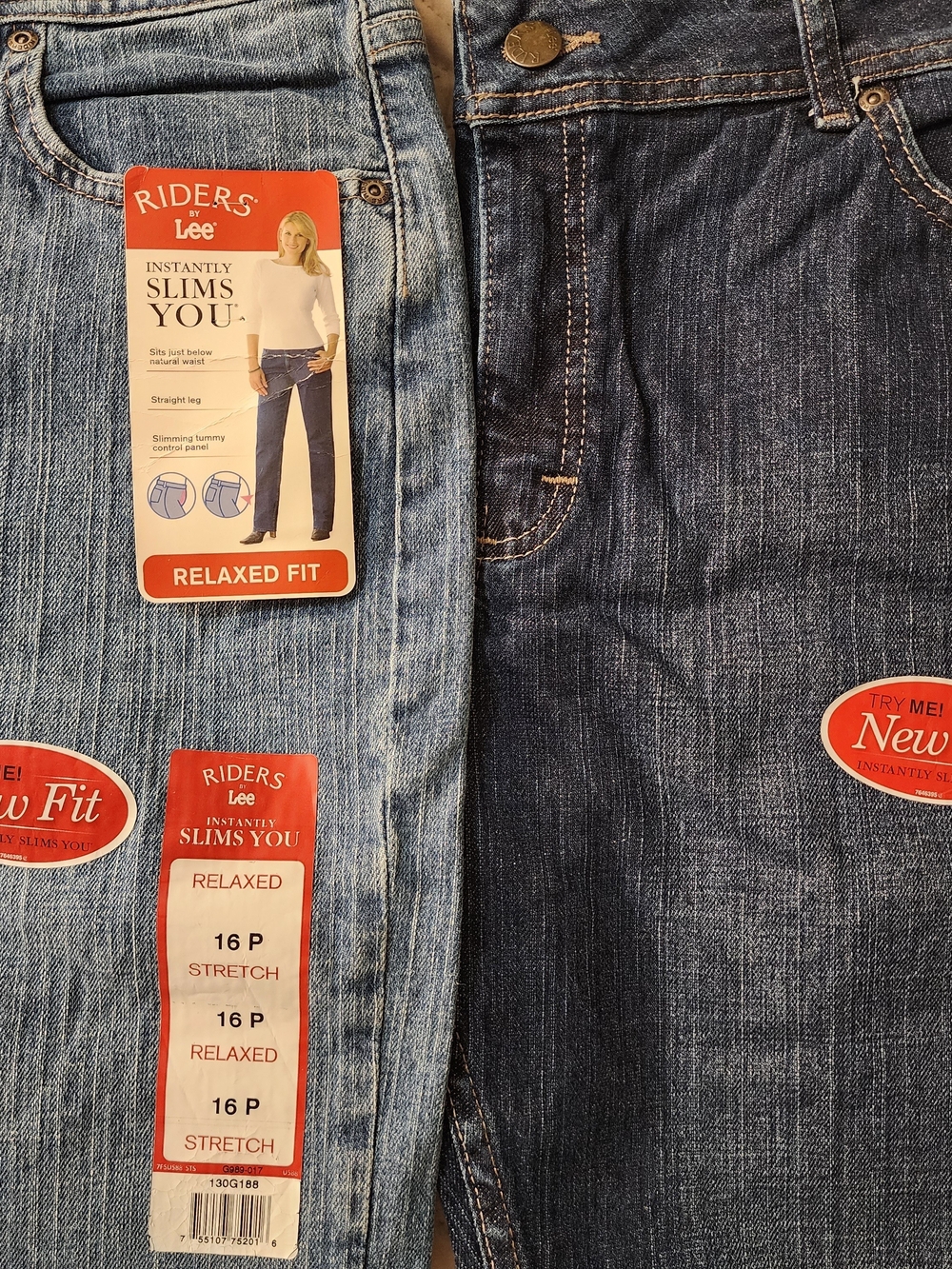Riders by Lee Bundle of 2 Denim Jeans - Light Blue & Dark Blue Size 16P NWT